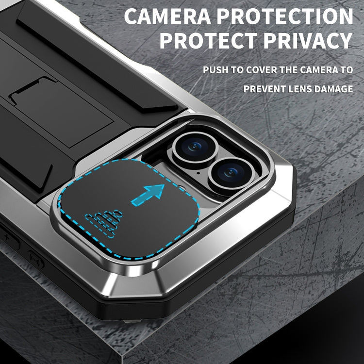 For iPhone 16 Plus R-JUST Sliding Camera IP54 Life Waterproof Holder Phone Case(Silver) by R-JUST