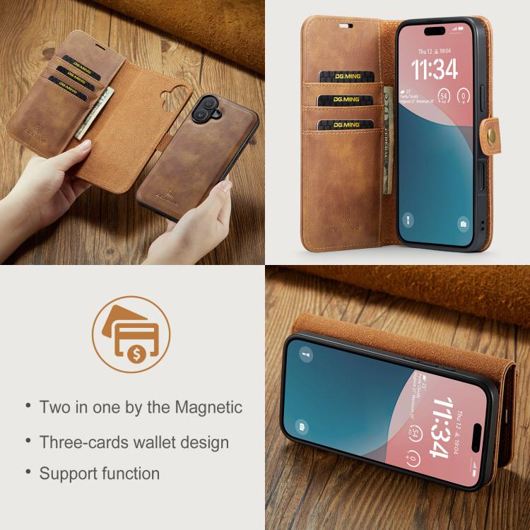 For iPhone 17 DG.MING Crazy Horse Texture Detachable Magnetic Leather Phone Case(Brown) - iPhone 17 Cases by DG.MING | Online Shopping UK | buy2fix