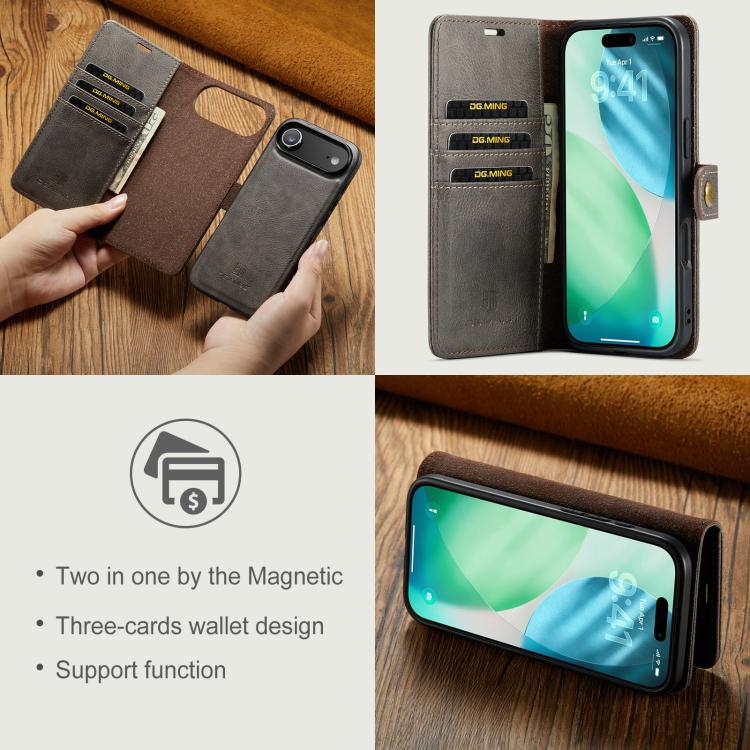 For iPhone 17 Air DG.MING Crazy Horse Texture Detachable Magnetic Leather Phone Case(Grey) - iPhone 17 Air Cases by DG.MING | Online Shopping UK | buy2fix