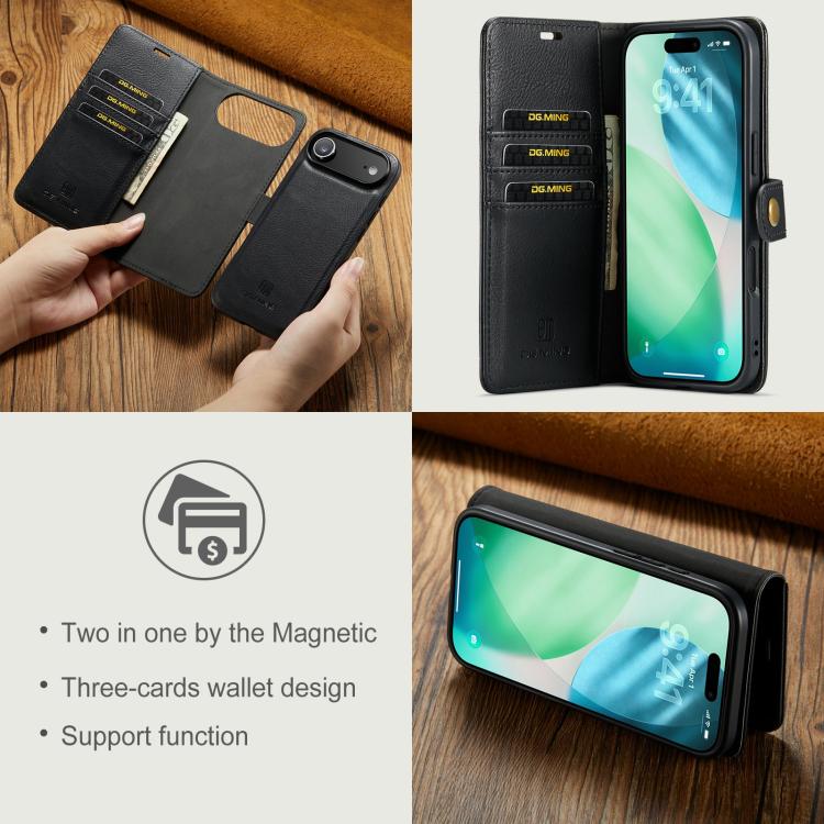 For iPhone 17 Air DG.MING Crazy Horse Texture Detachable Magnetic Leather Phone Case(Black) - iPhone 17 Air Cases by DG.MING | Online Shopping UK | buy2fix