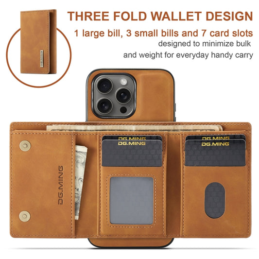 For iPhone 16 Pro Max DG.MING M1 Series 3-Fold Multi Card Wallet Leather Phone Case(Brown) by DG.MING