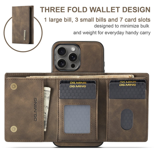 For iPhone 16 Pro DG.MING M1 Series 3-Fold Multi Card Wallet Leather Phone Case(Coffee) by DG.MING