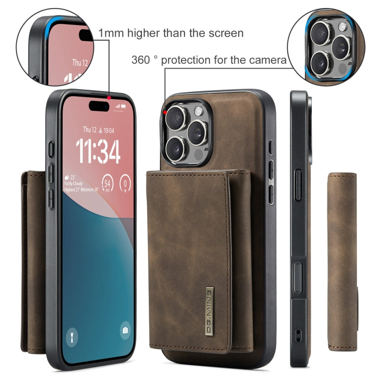 For iPhone 16 Pro DG.MING M1 Series 3-Fold Multi Card Wallet Leather Phone Case(Coffee) by DG.MING