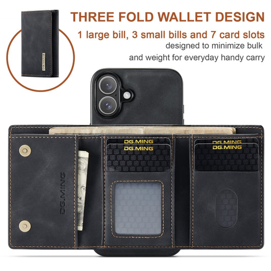 For iPhone 16 Plus DG.MING M1 Series 3-Fold Multi Card Wallet Leather Phone Case(Black) by DG.MING