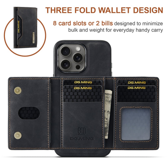 For iPhone 16 Pro DG.MING M2 Series 3-Fold Card Bag Wallet Leather Phone Case(Black) by DG.MING