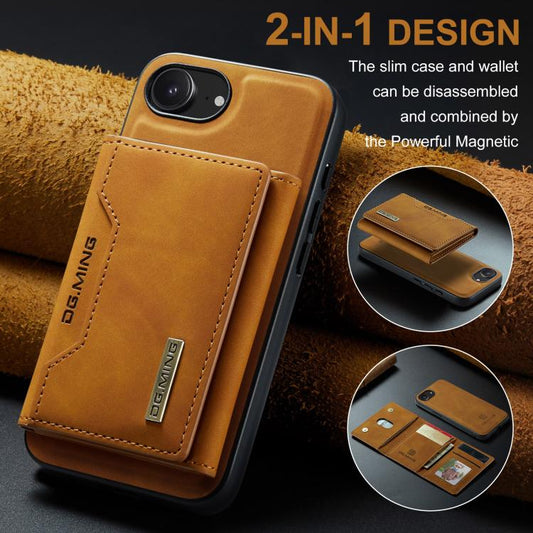 For iPhone 16e DG.MING M2 Series 3-Fold Card Bag Wallet Leather Phone Case(Brown) - iPhone 16e Cases by DG.MING | Online Shopping UK | buy2fix