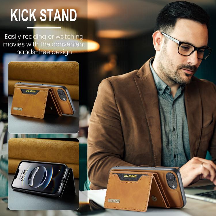 For iPhone 16e DG.MING M2 Series 3-Fold Card Bag Wallet Leather Phone Case(Brown) - iPhone 16e Cases by DG.MING | Online Shopping UK | buy2fix