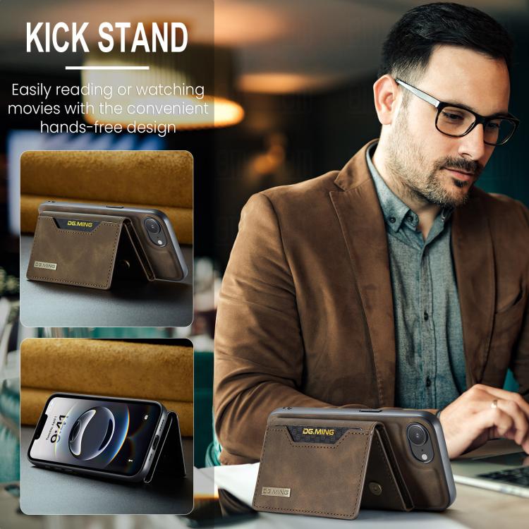 For iPhone 16e DG.MING M2 Series 3-Fold Card Bag Wallet Leather Phone Case(Coffee) - iPhone 16e Cases by DG.MING | Online Shopping UK | buy2fix