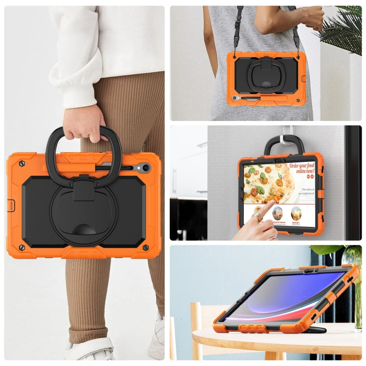 For Samsung Galaxy Tab S9 D Type Silicone Hybrid PC Tablet Case with Handle Holder(Orange) by buy2fix