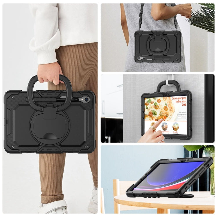 For Samsung Galaxy Tab S9 D Type Silicone Hybrid PC Tablet Case with Handle Holder(Black) by buy2fix