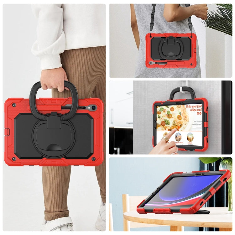 For Samsung Galaxy Tab S9 D Type Silicone Hybrid PC Tablet Case with Handle Holder(Red) by buy2fix