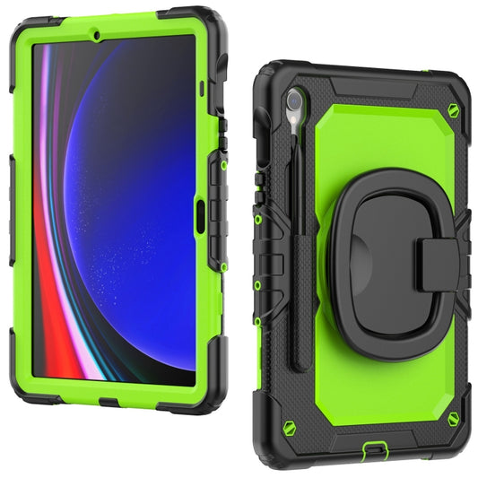 For Samsung Galaxy Tab S9 D Type Silicone Hybrid PC Tablet Case with Handle Holder(Yellow Green PC) by buy2fix