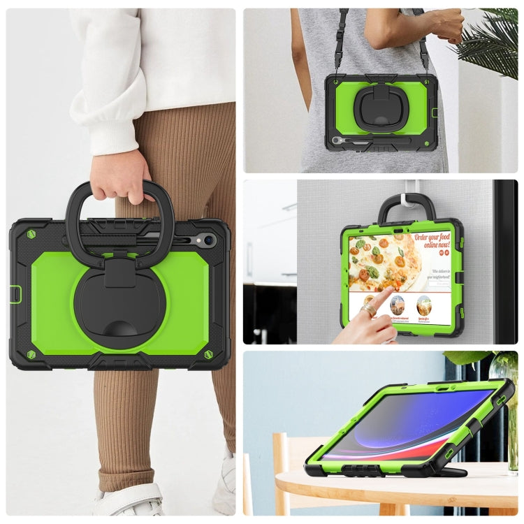 For Samsung Galaxy Tab S9 D Type Silicone Hybrid PC Tablet Case with Handle Holder(Yellow Green PC) by buy2fix