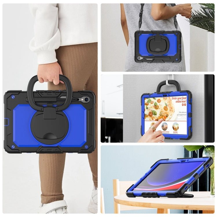 For Samsung Galaxy Tab S9 D Type Silicone Hybrid PC Tablet Case with Handle Holder(Blue PC) by buy2fix