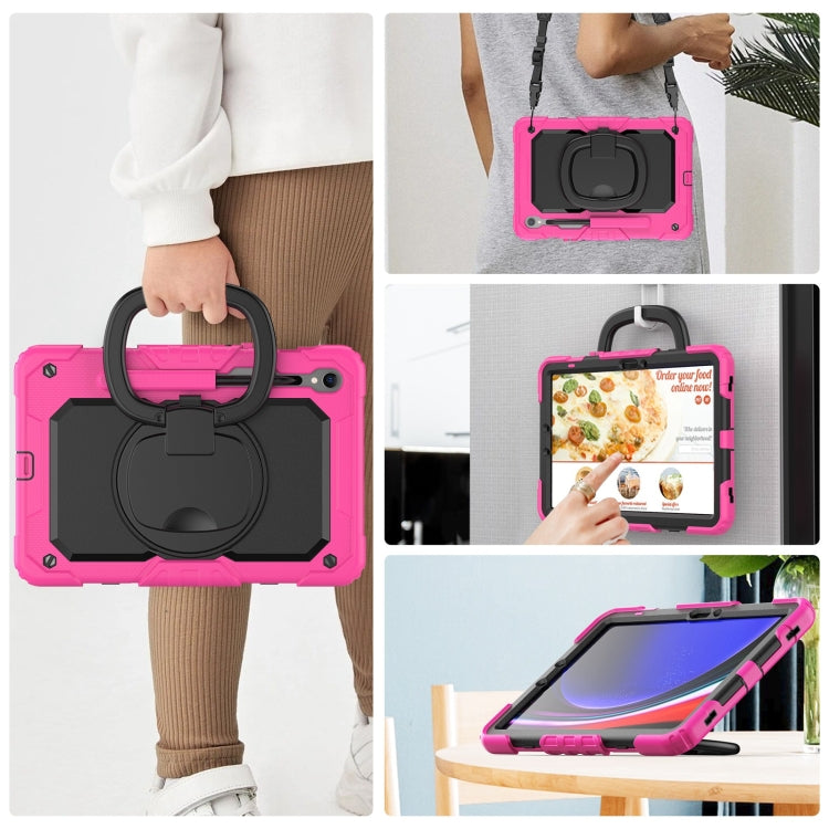 For Samsung Galaxy Tab S9 D Type Silicone Hybrid PC Tablet Case with Handle Holder(Rose Red) by buy2fix
