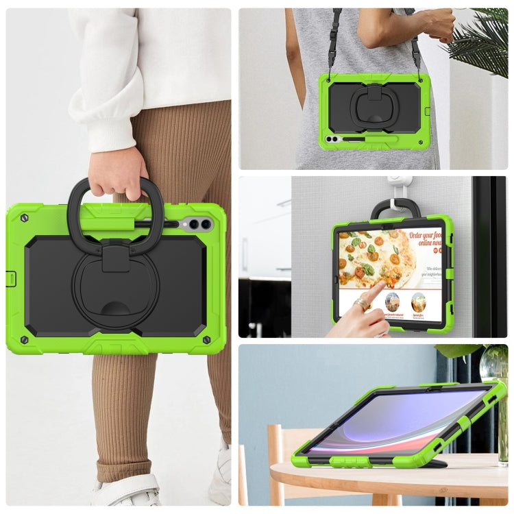 For Samsung Galaxy Tab S9+ / S10+ D Type Silicone Hybrid PC Tablet Case with Handle Holder(Yellow Green) by buy2fix
