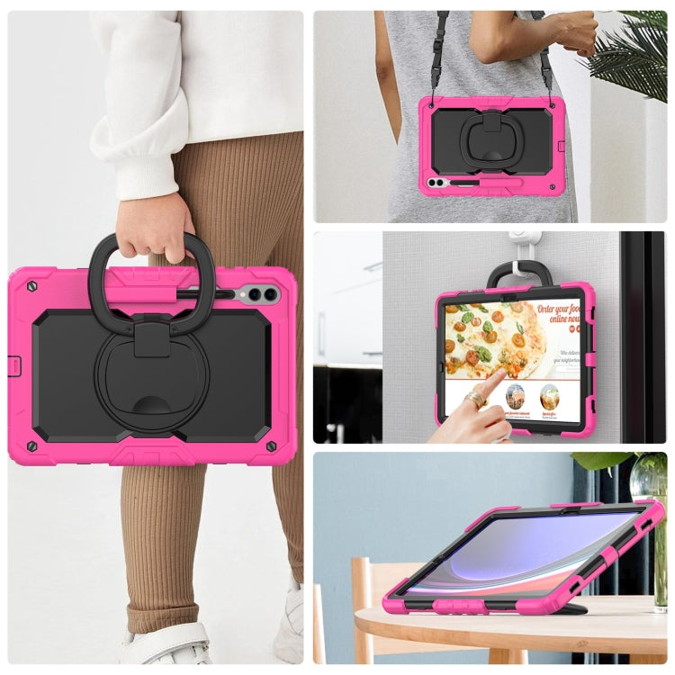 For Samsung Galaxy Tab S9+ / S10+ D Type Silicone Hybrid PC Tablet Case with Handle Holder(Rose Red) by buy2fix