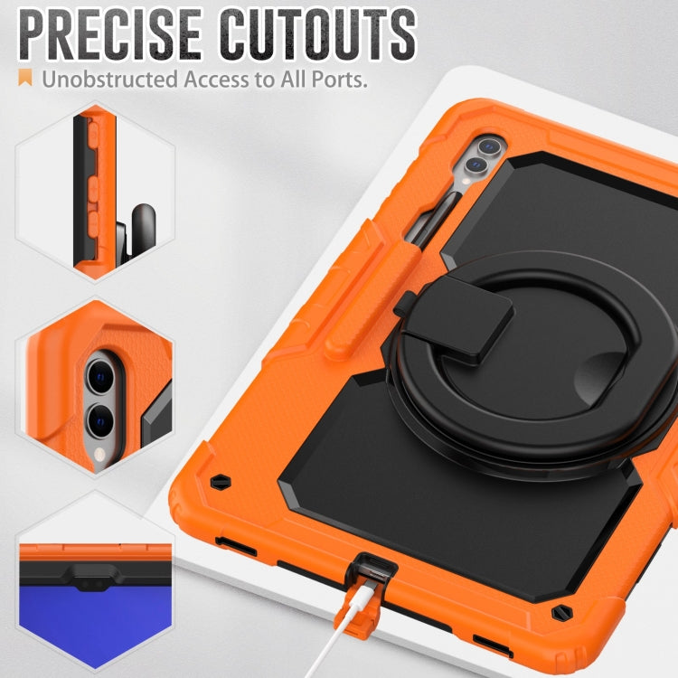 For Samsung Galaxy Tab S10 Ultra D Type Silicone Hybrid PC Tablet Case with Handle Holder(Orange) by buy2fix