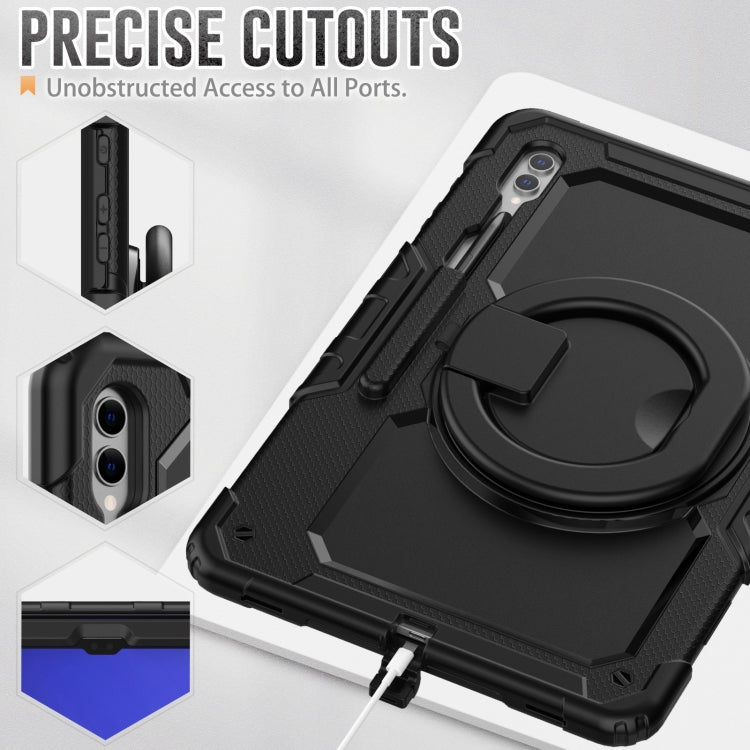 For Samsung Galaxy Tab S10 Ultra D Type Silicone Hybrid PC Tablet Case with Handle Holder(Black) by buy2fix