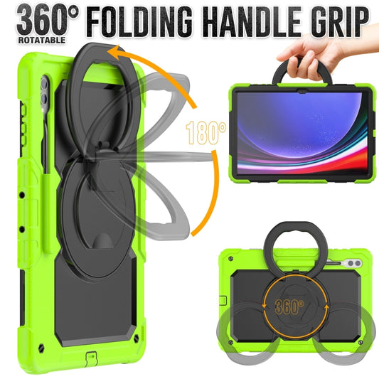 For Samsung Galaxy Tab S10 Ultra D Type Silicone Hybrid PC Tablet Case with Handle Holder(Yellow Green) by buy2fix