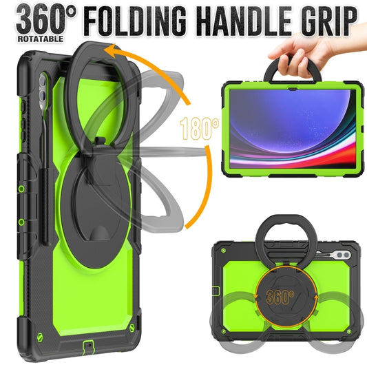 For Samsung Galaxy Tab S10 Ultra D Type Silicone Hybrid PC Tablet Case with Handle Holder(Yellow Green PC) by buy2fix