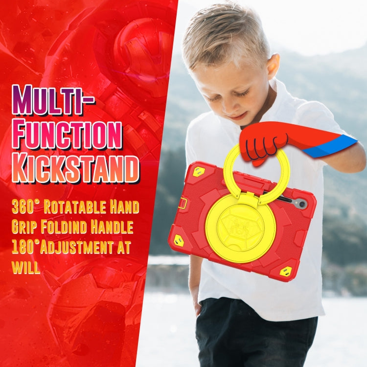 For Samsung Galaxy Tab S9 Spider Rotation Handle Silicone Hybrid PC Tablet Case(Yellow Red) by buy2fix