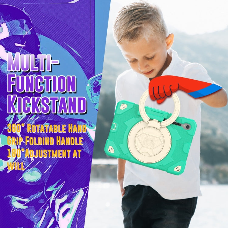 For Samsung Galaxy Tab S9 Spider Rotation Handle Silicone Hybrid PC Tablet Case(Cyan Beige) by buy2fix