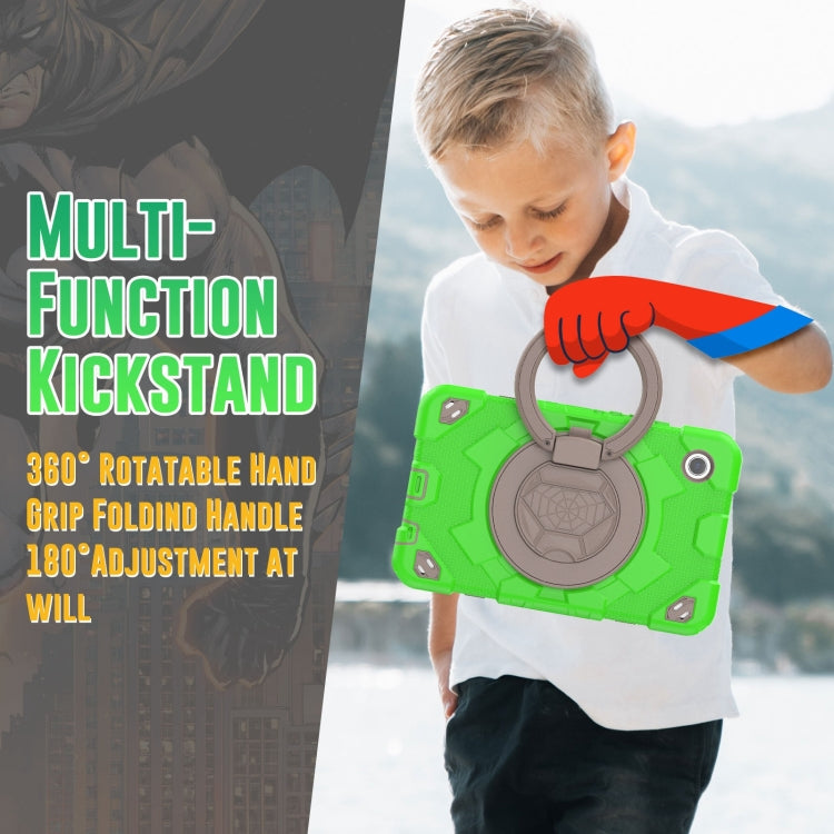 For Samsung Galaxy Tab A11 / A9 Spider Rotation Handle Silicone Hybrid PC Tablet Case(Grey Green) by buy2fix