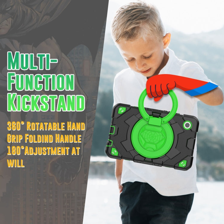 For Samsung Galaxy Tab A11 / A9 Spider Rotation Handle Silicone Hybrid PC Tablet Case(Black Green) by buy2fix
