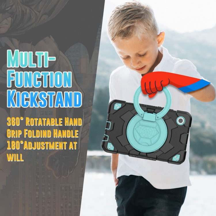 For Samsung Galaxy Tab A11 / A9 Spider Rotation Handle Silicone Hybrid PC Tablet Case(Black Light Blue) by buy2fix