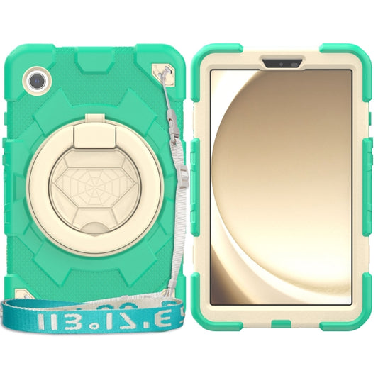 For Samsung Galaxy Tab A11 / A9 Spider Rotation Handle Silicone Hybrid PC Tablet Case(Cyan Beige) by buy2fix