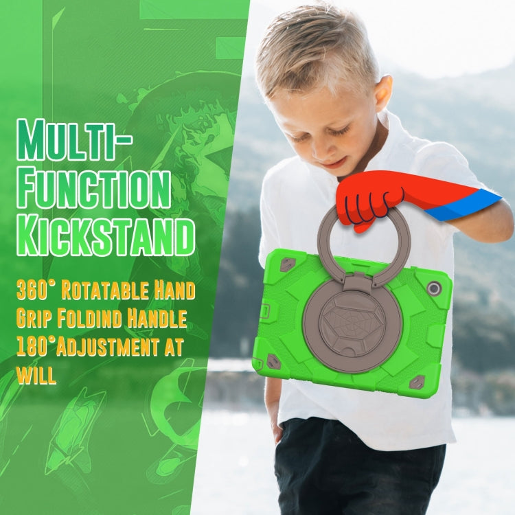 For Samsung Galaxy Tab A11+ / A9+ Spider Rotation Handle Silicone Hybrid PC Tablet Case(Grey Green) by buy2fix