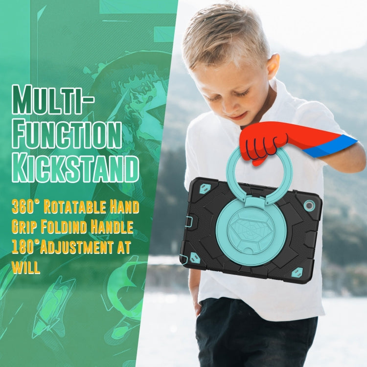 For Samsung Galaxy Tab A11+ / A9+ Spider Rotation Handle Silicone Hybrid PC Tablet Case(Black Light Blue) by buy2fix