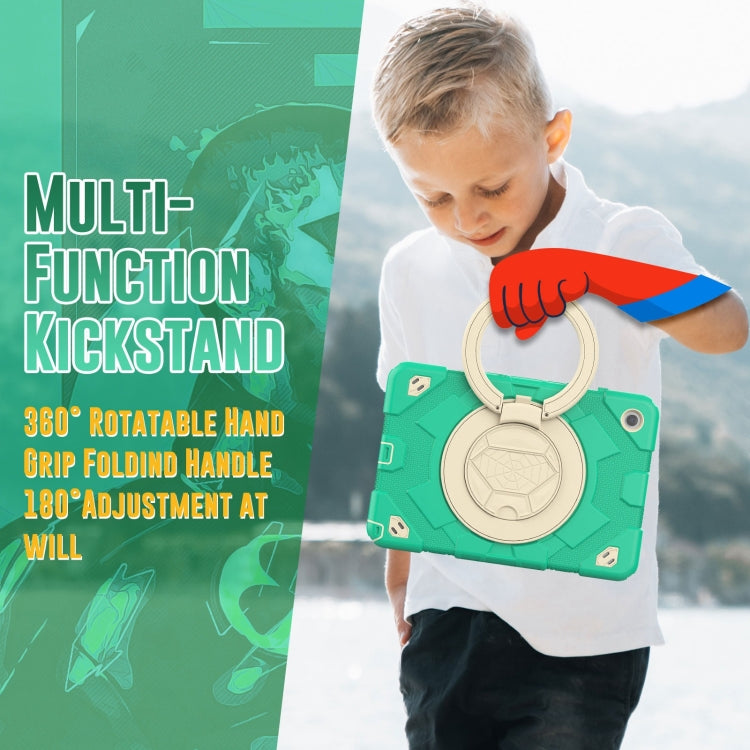 For Samsung Galaxy Tab A11+ / A9+ Spider Rotation Handle Silicone Hybrid PC Tablet Case(Cyan Beige) by buy2fix