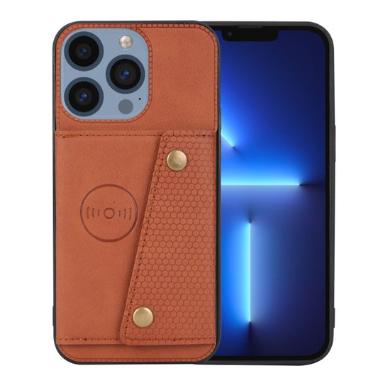 For iPhone 16 Pro Max Double Buckle Card Slots PU + TPU Phone Case(Brown) by buy2fix