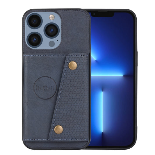 For iPhone 16 Pro Max Double Buckle Card Slots PU + TPU Phone Case(Blue) by buy2fix