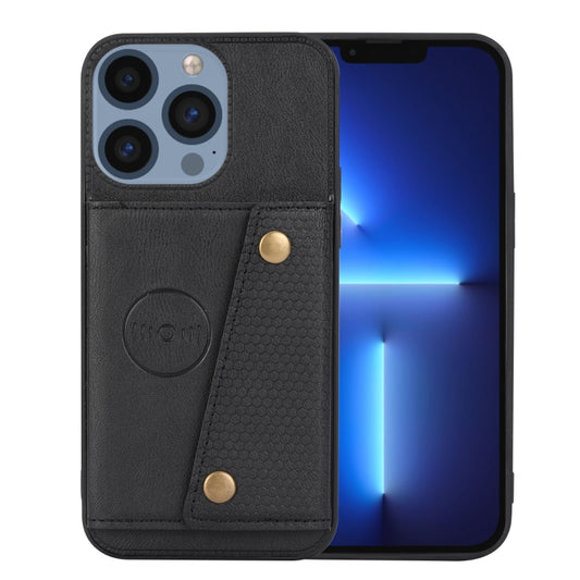 For iPhone 16 Pro Max Double Buckle Card Slots PU + TPU Phone Case(Black) by buy2fix