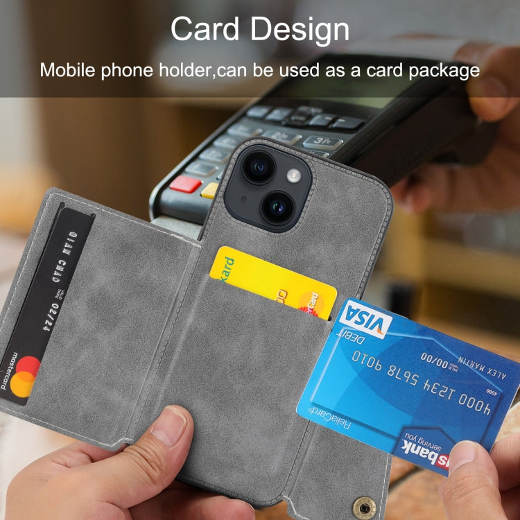 For iPhone 16 Pro Double Buckle Card Slots PU + TPU Phone Case(Grey) by buy2fix