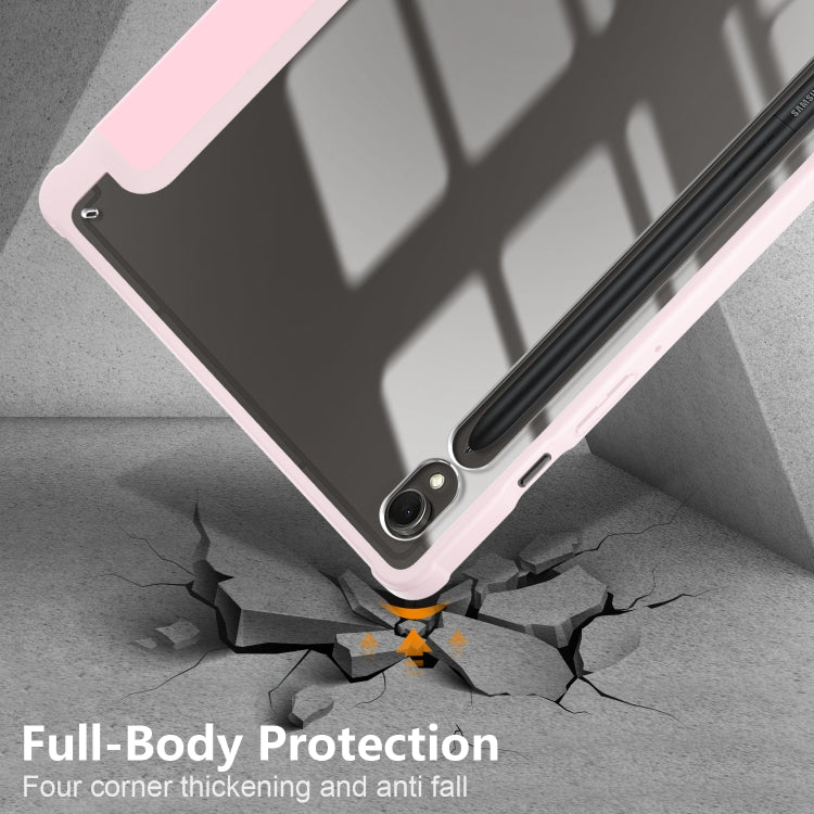 For Samsung Galaxy Tab S9 Acrylic 3-folding Smart Leather Tablet Case(Pink) by buy2fix