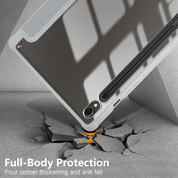 For Samsung Galaxy Tab S9 Acrylic 3-folding Smart Leather Tablet Case(Grey) by buy2fix