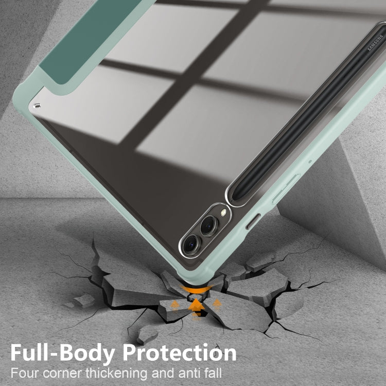 For Samsung Galaxy Tab S9+ Acrylic 3-folding Smart Leather Tablet Case(Deep Green) by buy2fix