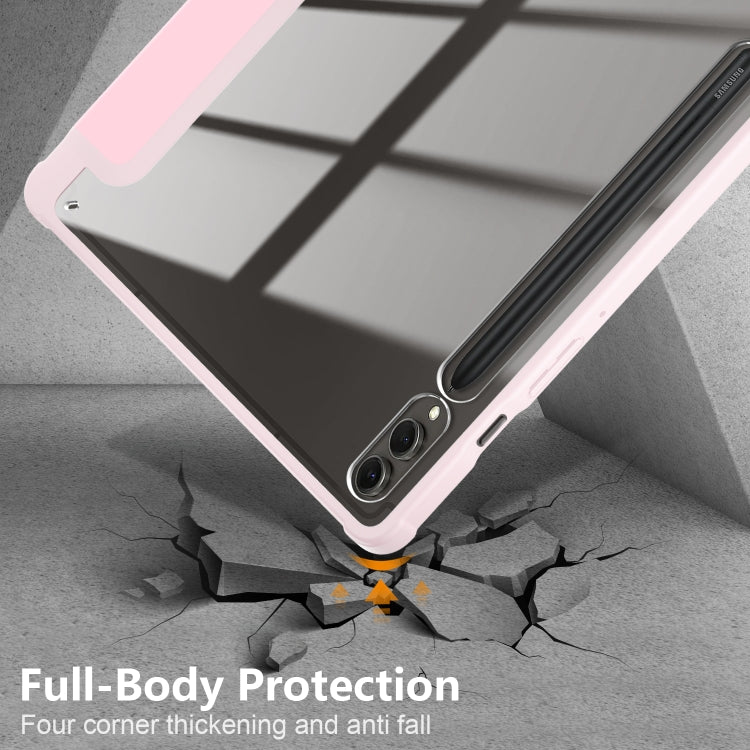 For Samsung Galaxy Tab S9+ Acrylic 3-folding Smart Leather Tablet Case(Pink) by buy2fix