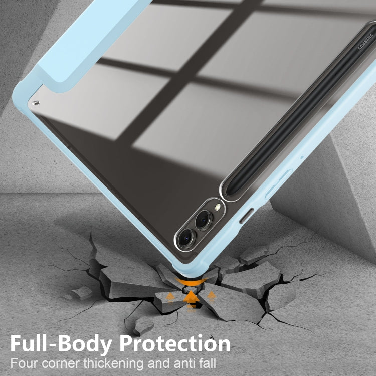 For Samsung Galaxy Tab S9+ Acrylic 3-folding Smart Leather Tablet Case(Sky Blue) by buy2fix