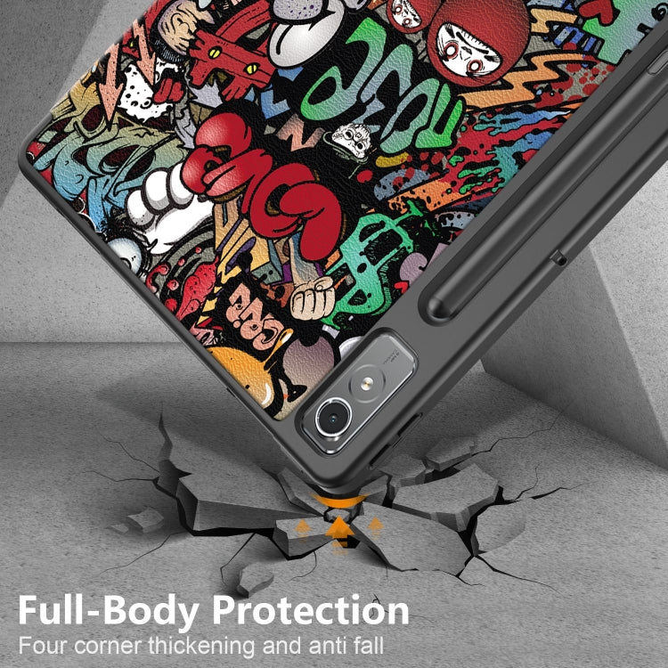 For Lenovo Tab P12 12.7 /P12 Pro 2nd Gen 3-folding Painted TPU Smart Leather Tablet Case(Graffiti) - Lenovo by buy2fix | Online Shopping UK | buy2fix