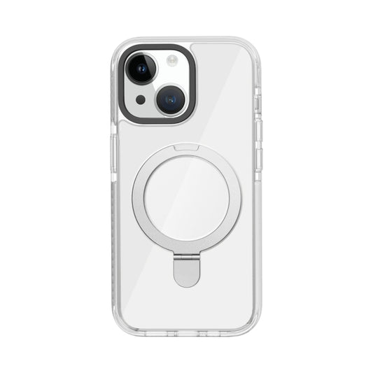 For iPhone 15 Kingsteel Wolf MagSafe Holder Transparent Phone Case(White) by buy2fix