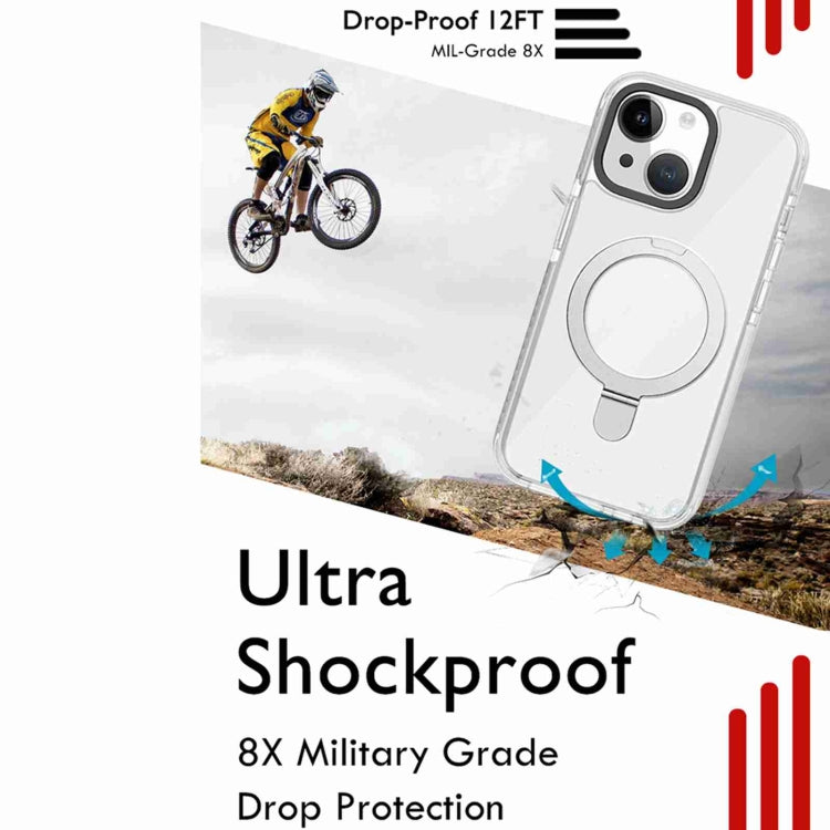 For iPhone 15 Pro Kingsteel Wolf MagSafe Holder Transparent Phone Case(White) by buy2fix