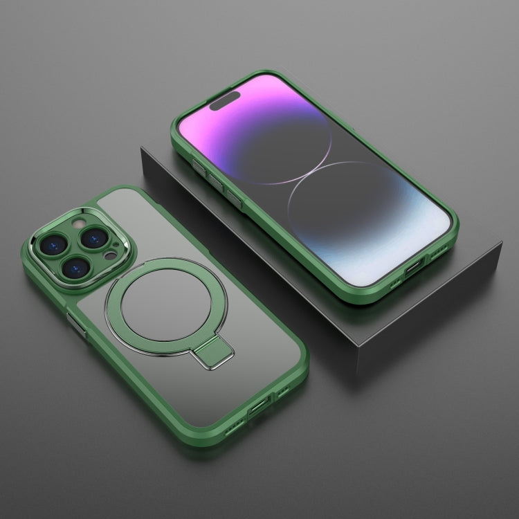 For iPhone 15 Pro MagSafe Magnetic Metal Holder Phone Case(Green) by buy2fix