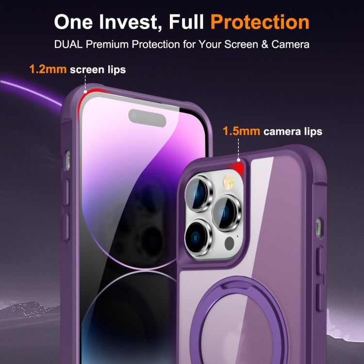 For iPhone 14 Pro MagSafe Magnetic Rotating Holder Phone Case(Purple) by buy2fix