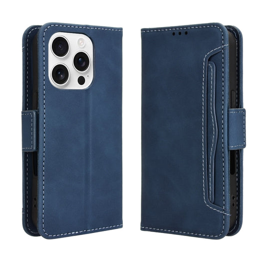 For iPhone 16 Pro Max Skin Feel Calf Texture Card Slots Leather Phone Case(Blue) by buy2fix