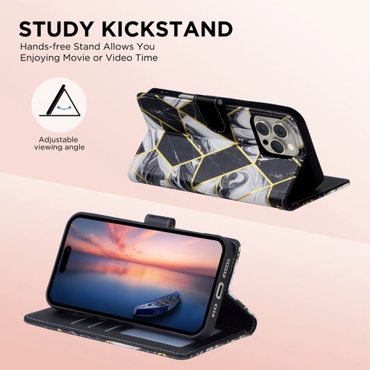 For iPhone 16 Marble Bronzing Stitching Leather Phone Case(Black) by buy2fix